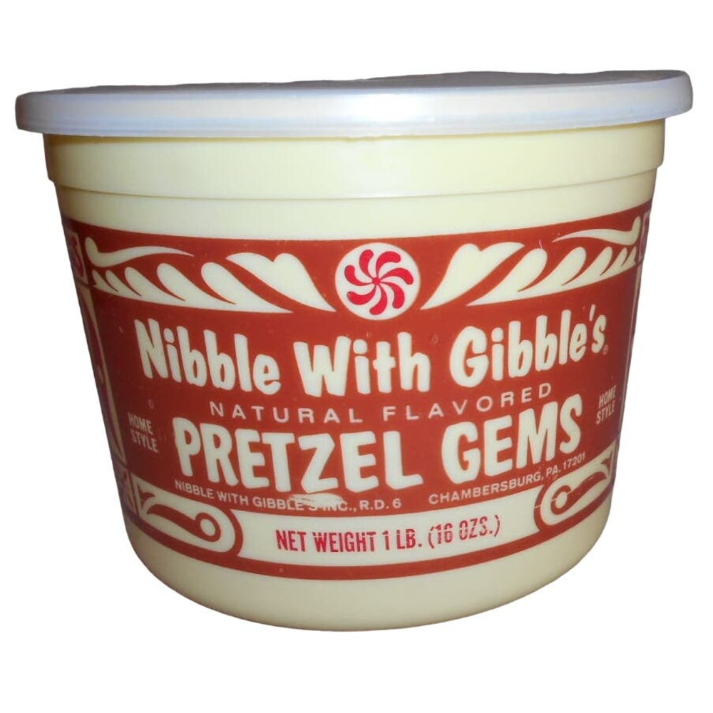 Vintage Gibble's Pretzel Gems Plastic Container Nibble with Gibble's